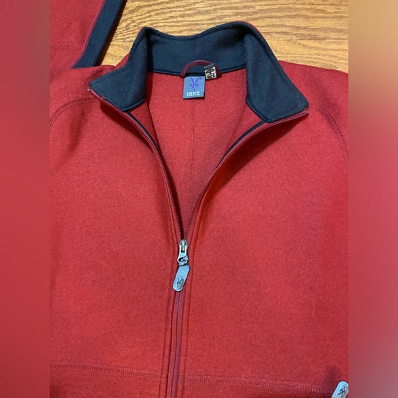 Ibex Mens Full Zip Sweater Jacket 100% New Wool Large Red Excellent Condition - Picture 6 of 7